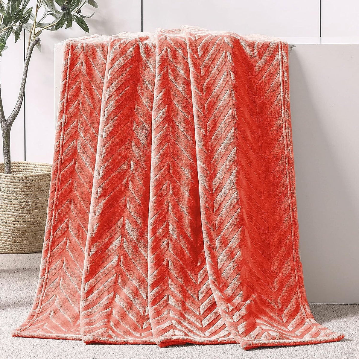Whale Flotilla Soft Flannel Fleece Lightweight 50"x60" Throw Blanket, Brushed Chevron Design Fluffy Plush Cozy Blanket for All Seasons, Coral