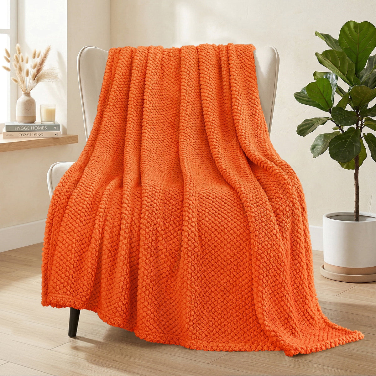 Whale Flotilla Fuzzy Fleece 50"x70" Throw Blanket for Couch, Fluffy Warm Soft Jacquard Blankets for All Seasons, Lightweight and Cozy, Burnt Orange