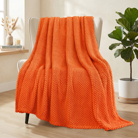 Whale Flotilla Fuzzy Fleece 50"x70" Throw Blanket for Couch, Fluffy Warm Soft Jacquard Blankets for All Seasons, Lightweight and Cozy, Burnt Orange