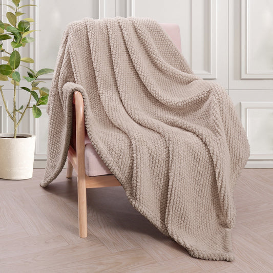 Whale Flotilla Fuzzy Fleece 50"x70" Throw Blanket for Couch, Fluffy Warm Soft Jacquard Blankets for Fall Winter, Lightweight and Cozy, Camel