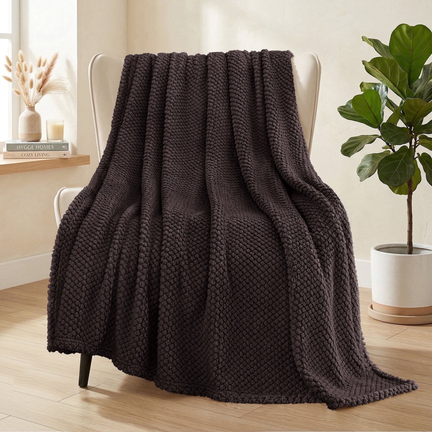 Whale Flotilla Fuzzy Fleece 50"x70" Throw Blanket for Couch, Fluffy Warm Soft Jacquard Blankets for All Seasons, Lightweight and Cozy, Coffee
