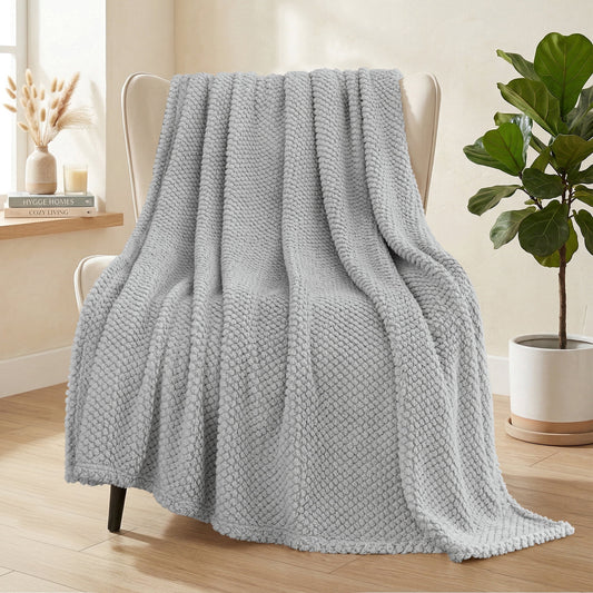 Whale Flotilla Fuzzy Fleece 50"x70" Throw Blanket for Couch, Fluffy Warm Soft Jacquard Blankets for All Seasons, Lightweight and Cozy, Light Grey