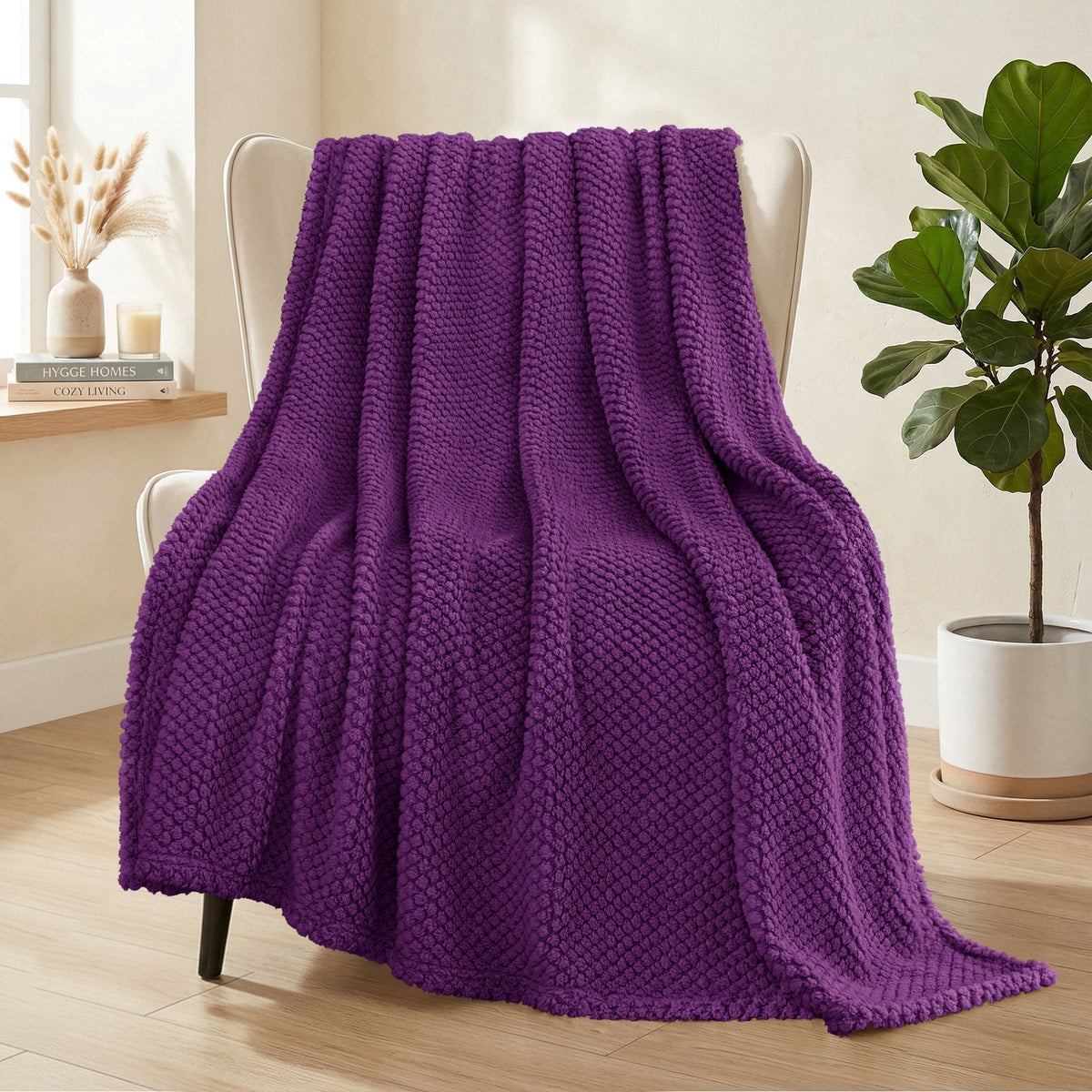 Whale Flotilla Fuzzy Fleece 50"x70" Throw Blanket for Couch, Fluffy Warm Soft Jacquard Blankets for All Seasons, Lightweight and Cozy, Purple