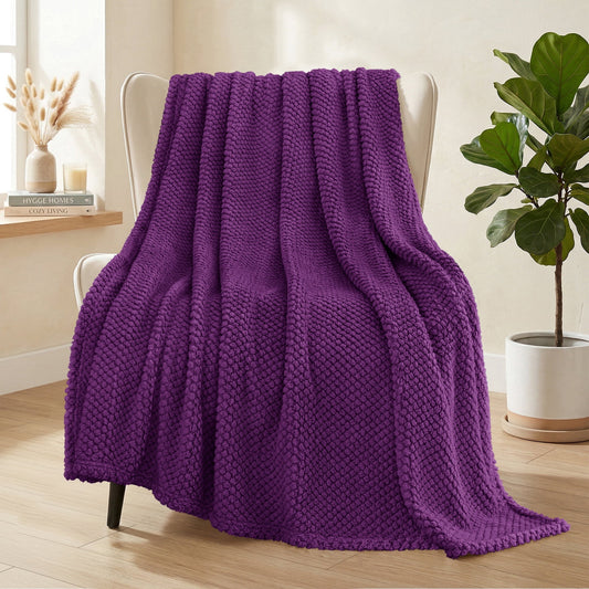 Whale Flotilla Fuzzy Fleece 50"x70" Throw Blanket for Couch, Fluffy Warm Soft Jacquard Blankets for All Seasons, Lightweight and Cozy, Purple