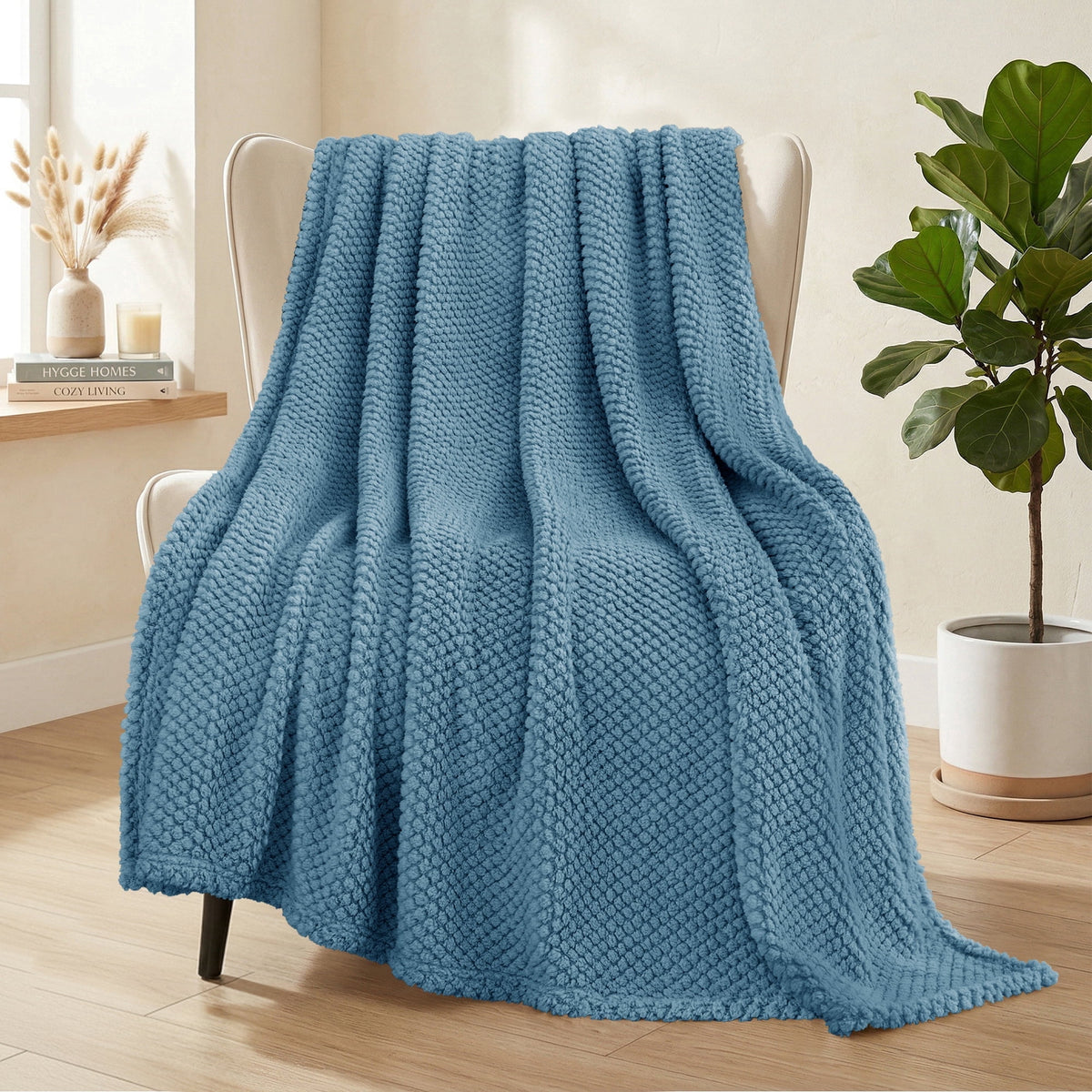 Whale Flotilla Fuzzy Fleece 50"x70" Throw Blanket for Couch, Fluffy Warm Soft Jacquard Blankets for All Seasons, Lightweight and Cozy, Slate Blue