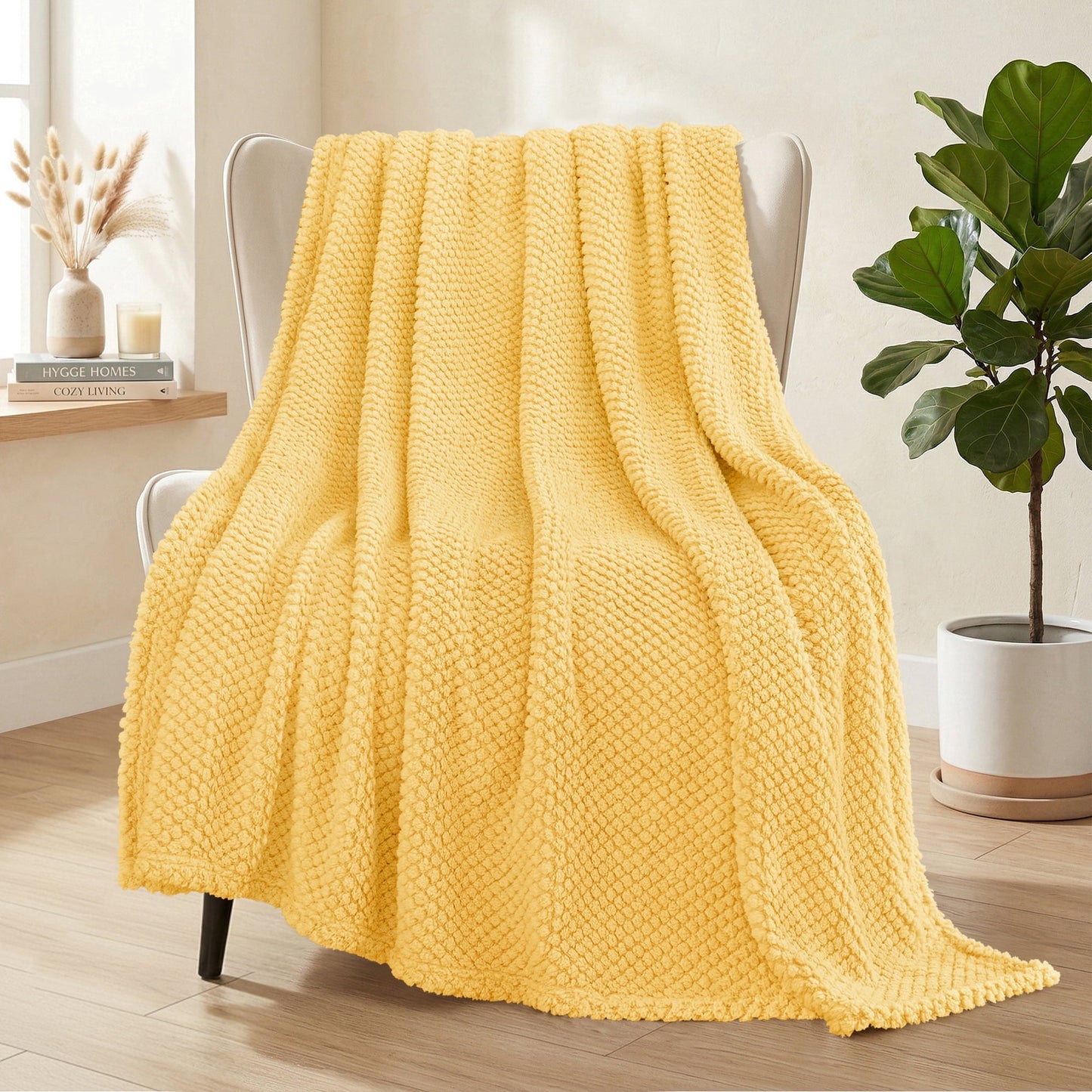 Whale Flotilla Fuzzy Fleece 50"x70" Throw Blanket for Couch, Fluffy Warm Soft Jacquard Blankets for All Seasons, Lightweight and Cozy, Yellow