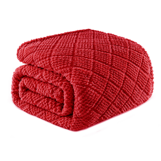 Whale Flotilla Fuzzy Fleece King Size Blanket for Bed, Soft Fluffy Jacquard Waffle Blankets for All Season, Lightweight and Warm, 90x104 Inch, Red