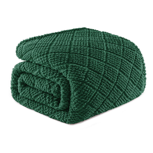 Whale Flotilla Fuzzy Fleece Queen Size Blanket for Bed, Soft Fluffy Jacquard Waffle Blankets for All Season, Lightweight and Warm, 90x90 Inch, Emerald Green