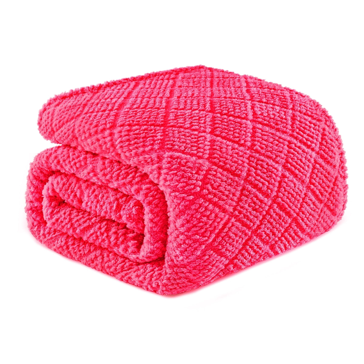 Whale Flotilla Fuzzy Fleece Queen Size Blanket for Bed, Soft Fluffy Jacquard Waffle Blankets for All Season, Lightweight and Warm, 90x90 Inch, Hot Pink