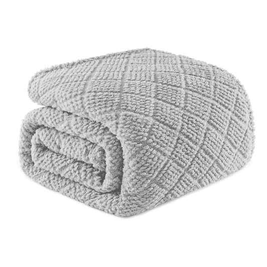 Whale Flotilla Fuzzy Fleece Queen Size Blanket for Bed, Soft Fluffy Jacquard Waffle Blankets for All Season, Lightweight and Warm, 90x90 Inch, Light Grey