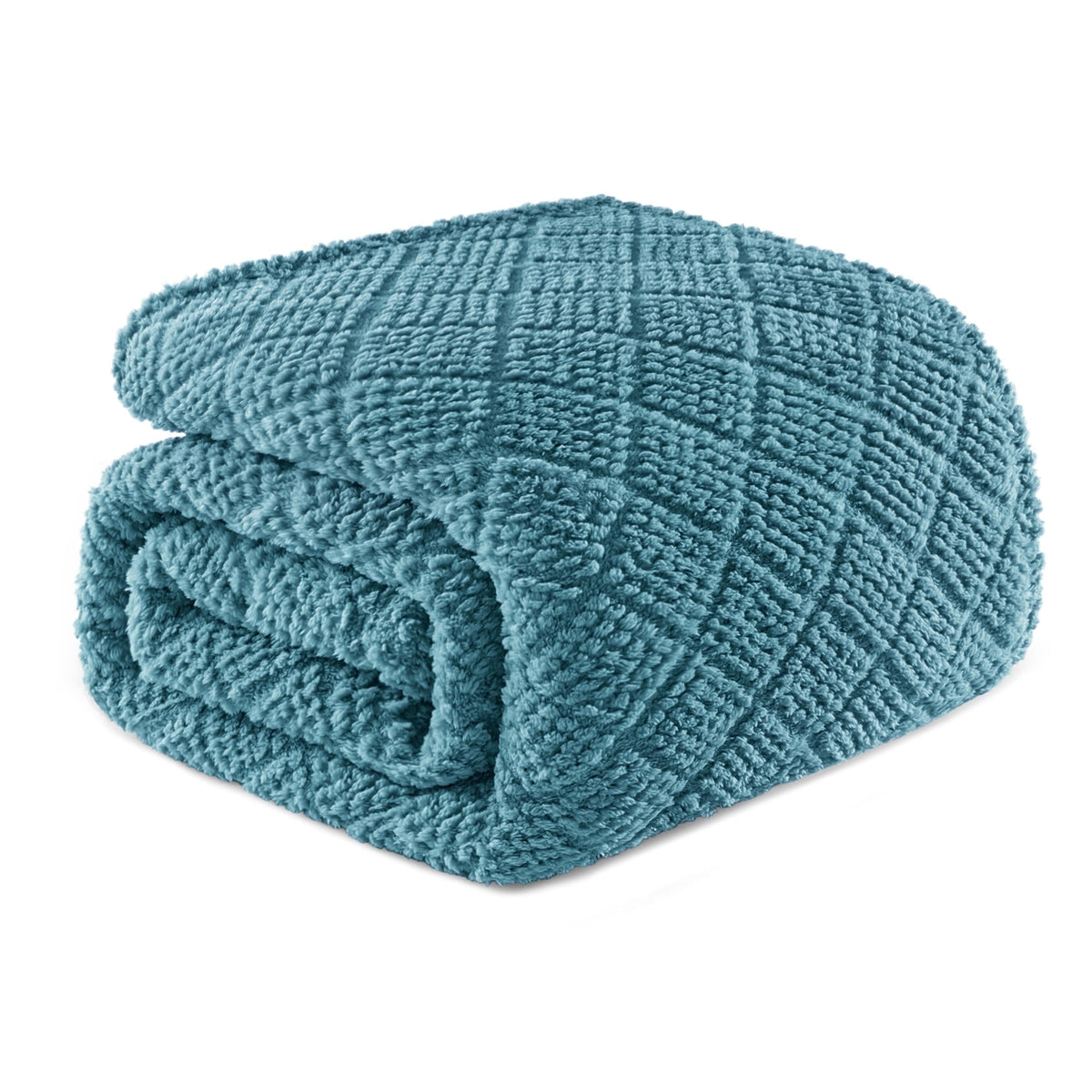 Whale Flotilla Fuzzy Fleece Queen Size Blanket for Bed, Soft Fluffy Jacquard Waffle Blankets for All Season, Lightweight and Warm, 90x90 Inch, Slate Blue