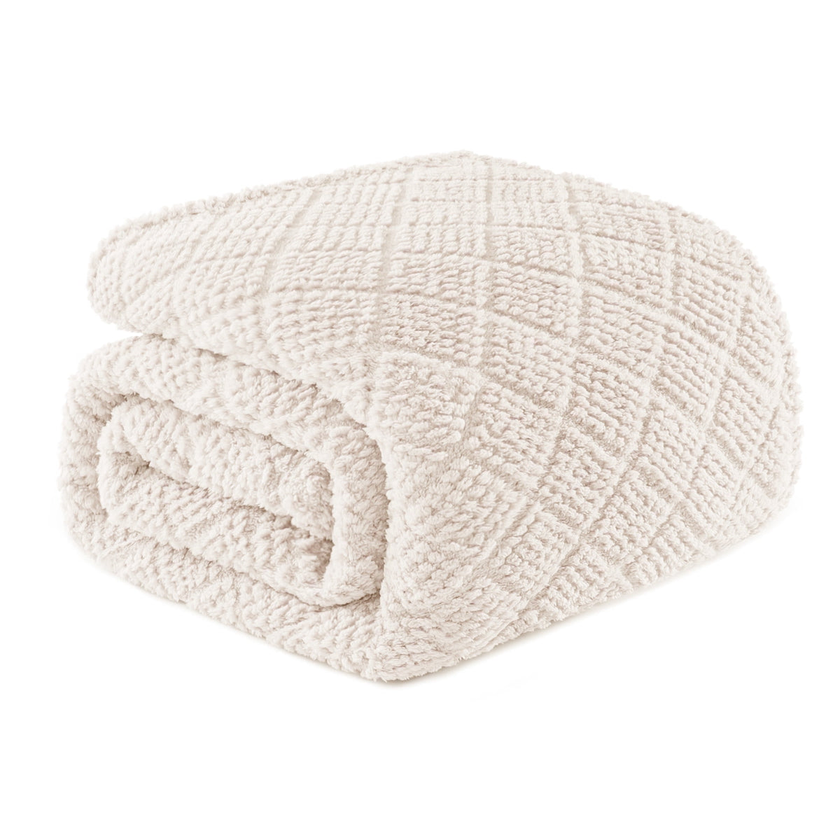 Whale Flotilla Fuzzy Fleece Queen Size Blanket for Bed, Soft Fluffy Jacquard Waffle Blankets for All Season, Lightweight and Warm, 90x90 Inch, Ivory