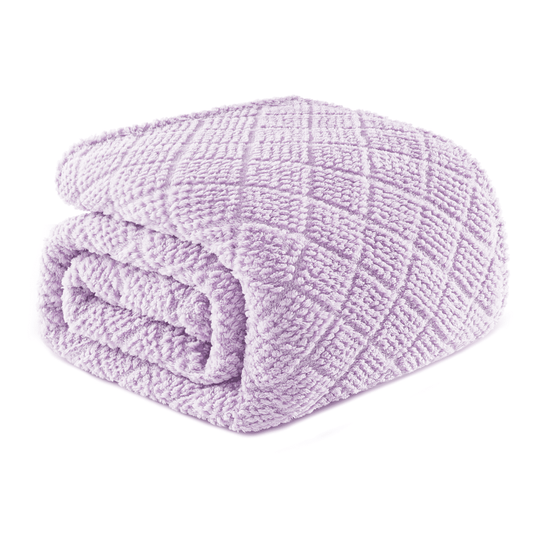 Whale Flotilla Fuzzy Fleece Queen Size Blanket for Bed, Soft Fluffy Jacquard Waffle Blankets for All Season, Lightweight and Warm, 90x90 Inch, Lilac