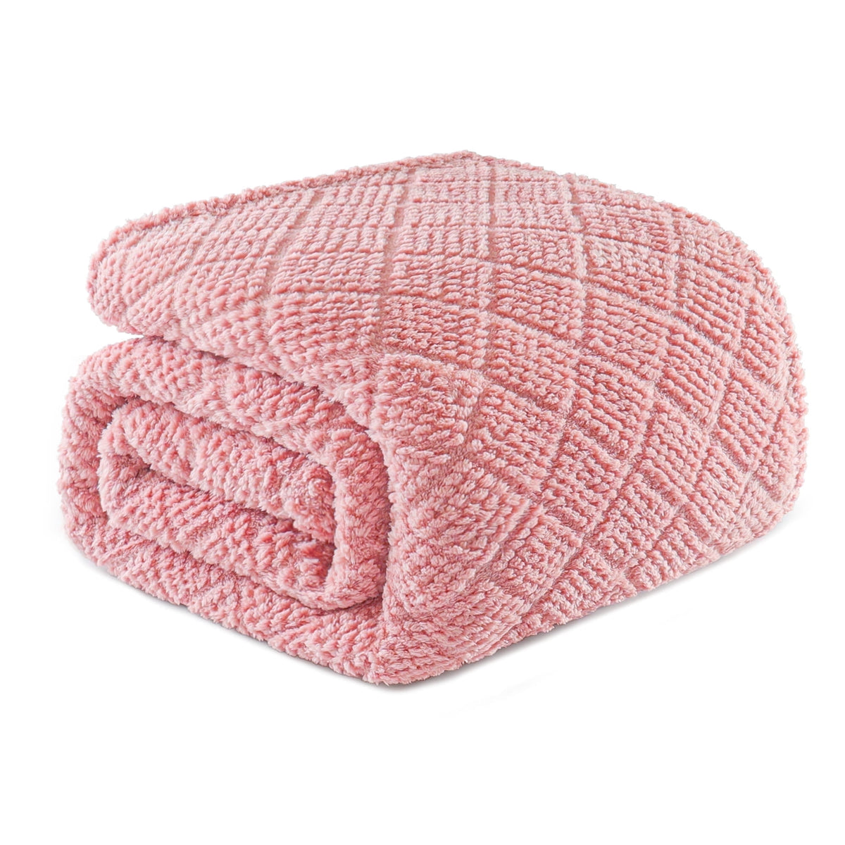 Whale Flotilla Fuzzy Fleece Queen Size Blanket for Bed, Soft Fluffy Jacquard Waffle Blankets for All Season, Lightweight and Warm, 90x90 Inch, Pink
