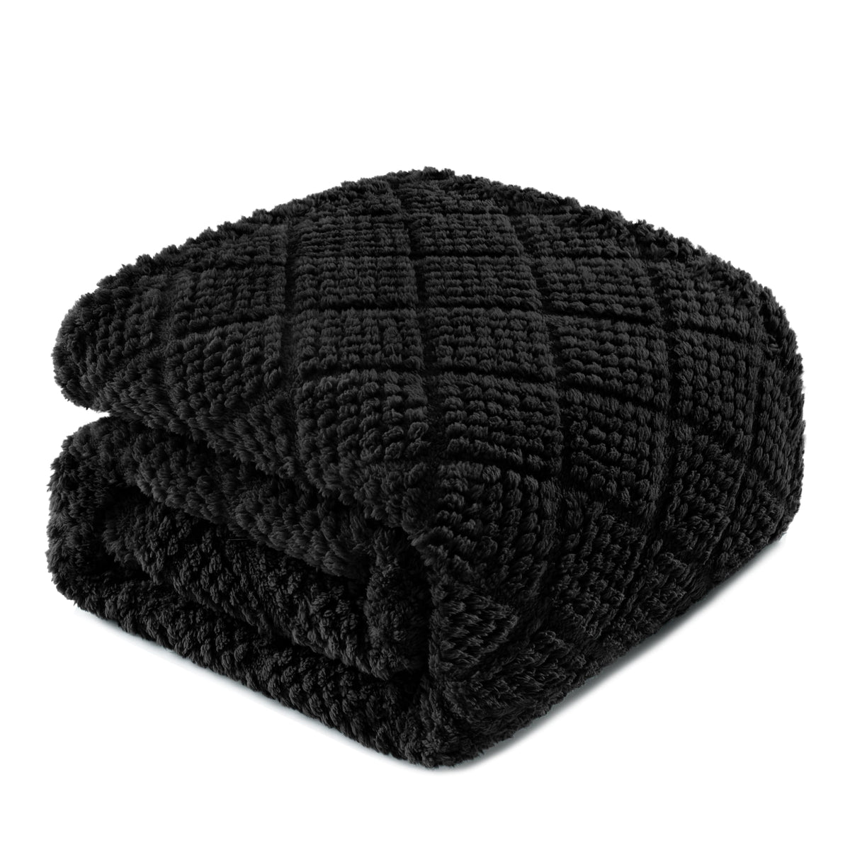 Whale Flotilla Fuzzy Fleece Throw Blanket for Couch, Bed, Soft Fluffy Jacquard Waffle Blankets for All Season, Lightweight and Warm, 50x60 Inch, Black