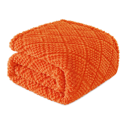 Whale Flotilla Fuzzy Fleece Throw Blanket for Couch, Bed, Soft Fluffy Jacquard Waffle Blankets for All Season, Lightweight and Warm, 50x60 Inch, Burnt Orange