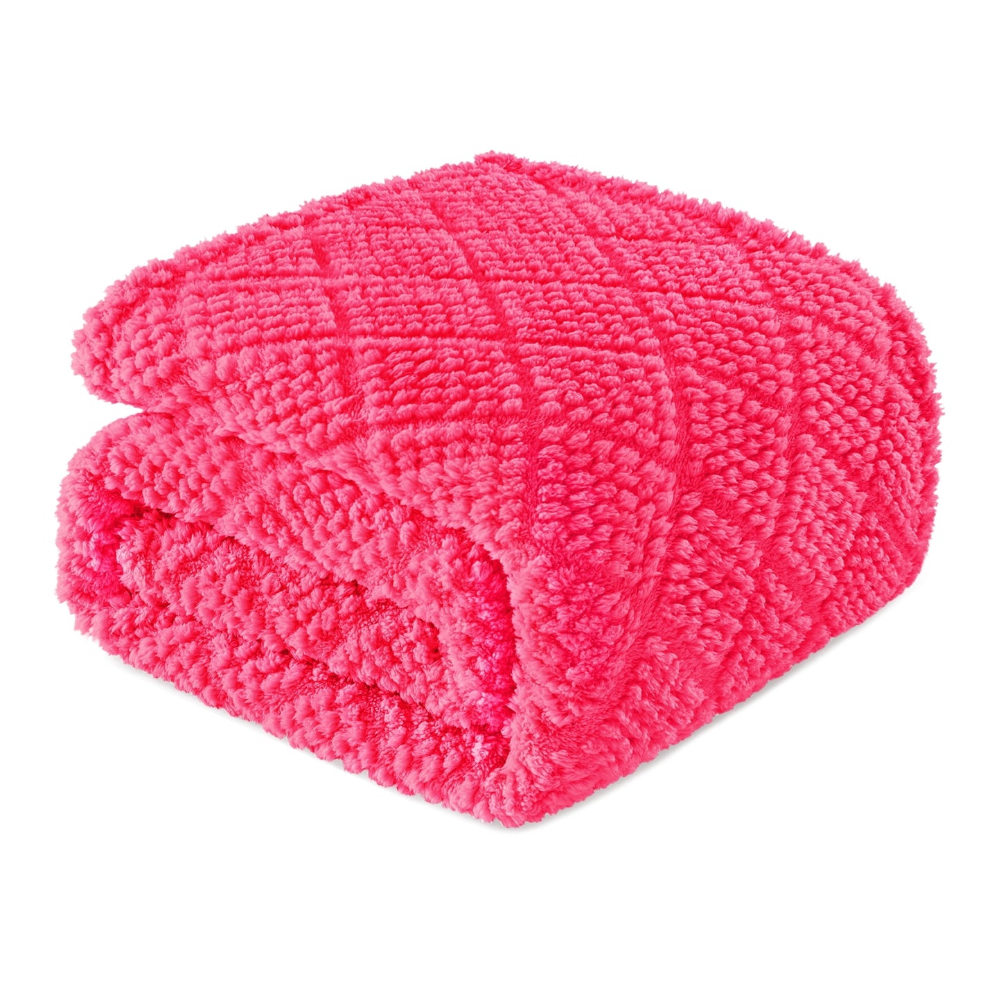 Whale Flotilla Fuzzy Fleece Throw Blanket for Couch, Bed, Soft Fluffy Jacquard Waffle Blankets for All Season, Lightweight and Warm, 50x60 Inch, Hot Pink