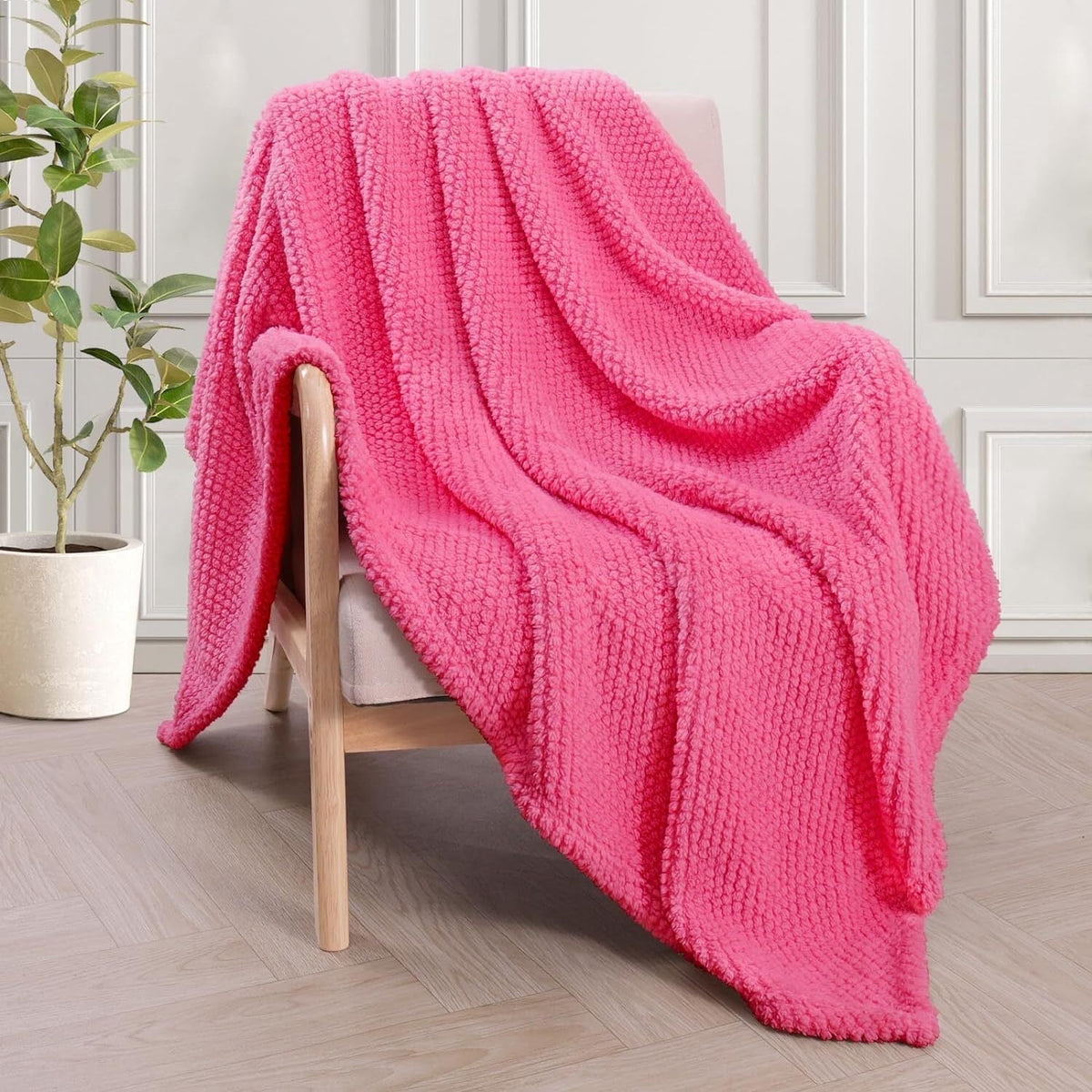 Whale Flotilla Fuzzy Fleece 50"x70" Throw Blanket for Couch, Fluffy Warm Soft Jacquard Blankets for All Seasons, Lightweight and Cozy, Hot Pink