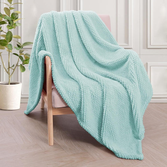 Whale Flotilla Fuzzy Fleece 50"x70" Throw Blanket for Couch, Fluffy Warm Soft Jacquard Blankets for Fall Winter, Lightweight and Cozy, Light Blue