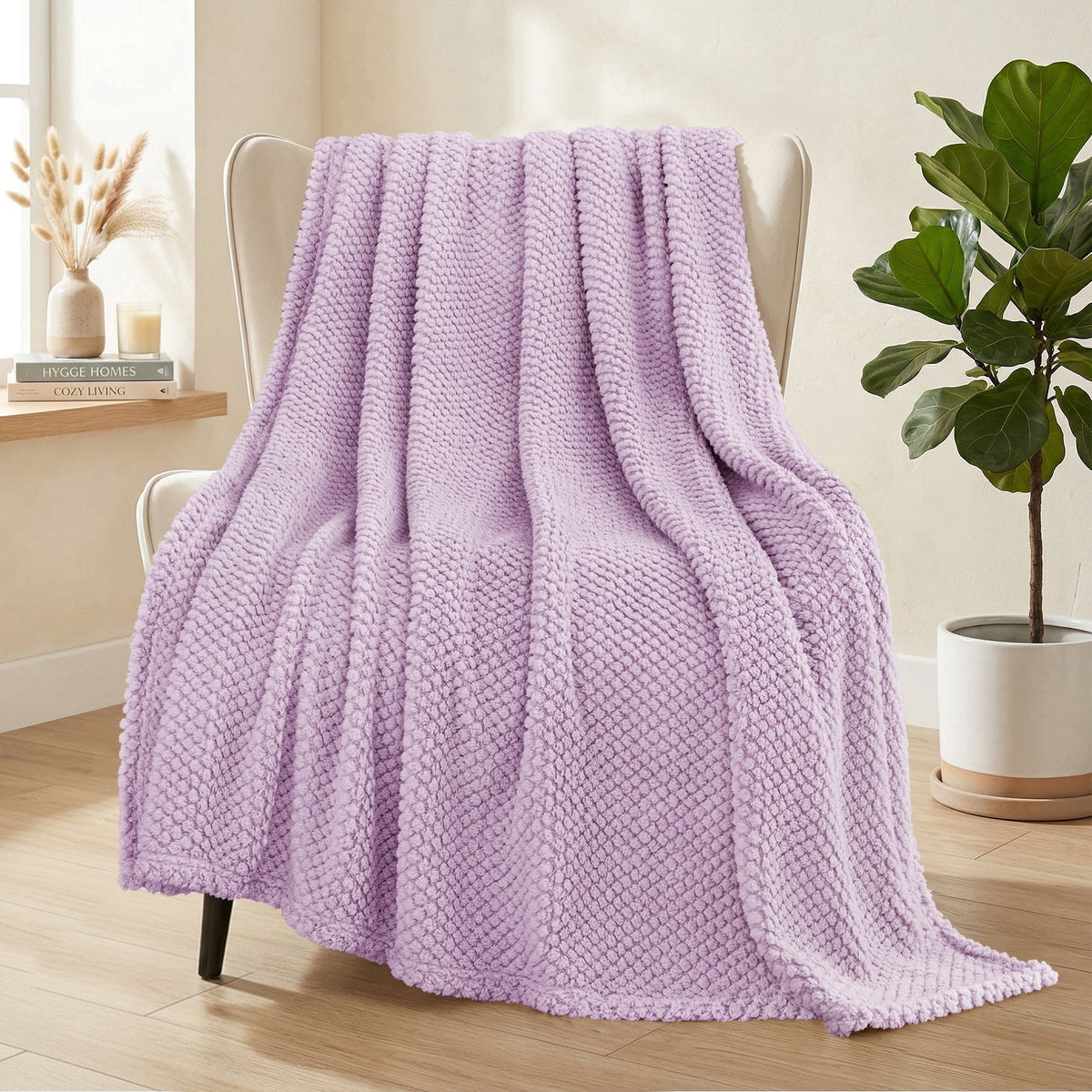 Whale Flotilla Fuzzy Fleece 50"x70" Throw Blanket for Couch, Fluffy Warm Soft Jacquard Blankets for All Seasons, Lightweight and Cozy, Lilac