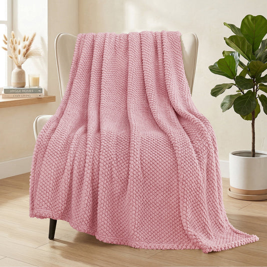 Whale Flotilla Fuzzy Fleece 50"x70" Throw Blanket for Couch, Fluffy Warm Soft Jacquard Blankets for All Seasons, Lightweight and Cozy, Pink