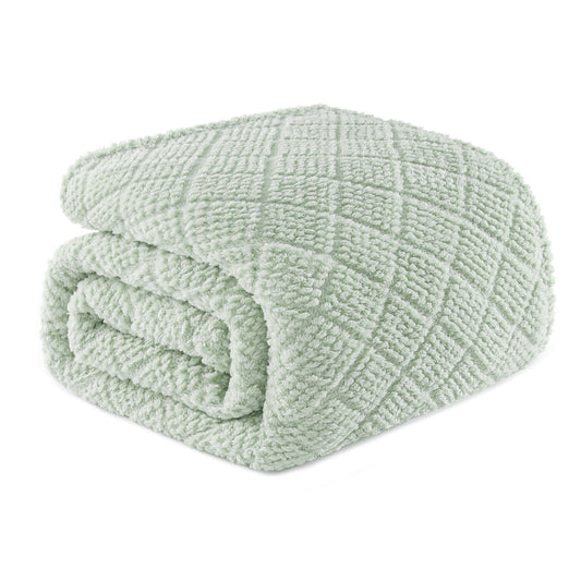 Whale Flotilla Fuzzy Fleece Twin Size Blanket for Bed, Soft Fluffy Jacquard Waffle Blankets for All Season, Lightweight and Warm, 60x80 Inch, Sage Green