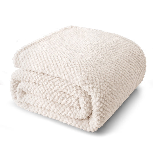 Whale Flotilla King Size Fuzzy Fleece Blanket, 90"x104" Fluffy Lightweight Soft Jacquard Bed Blankets for All Seasons, Warm and Cozy, Ivory