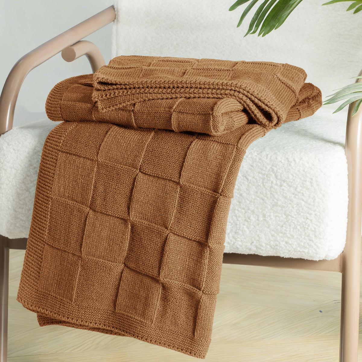 Whale Flotilla Knit Throw Blanket for Couch, Soft Fuzzy Decorative Knitted Blanket for Sofa Bed, Lightweight Cozy Warm Throws, 50x60 Inch, Brown