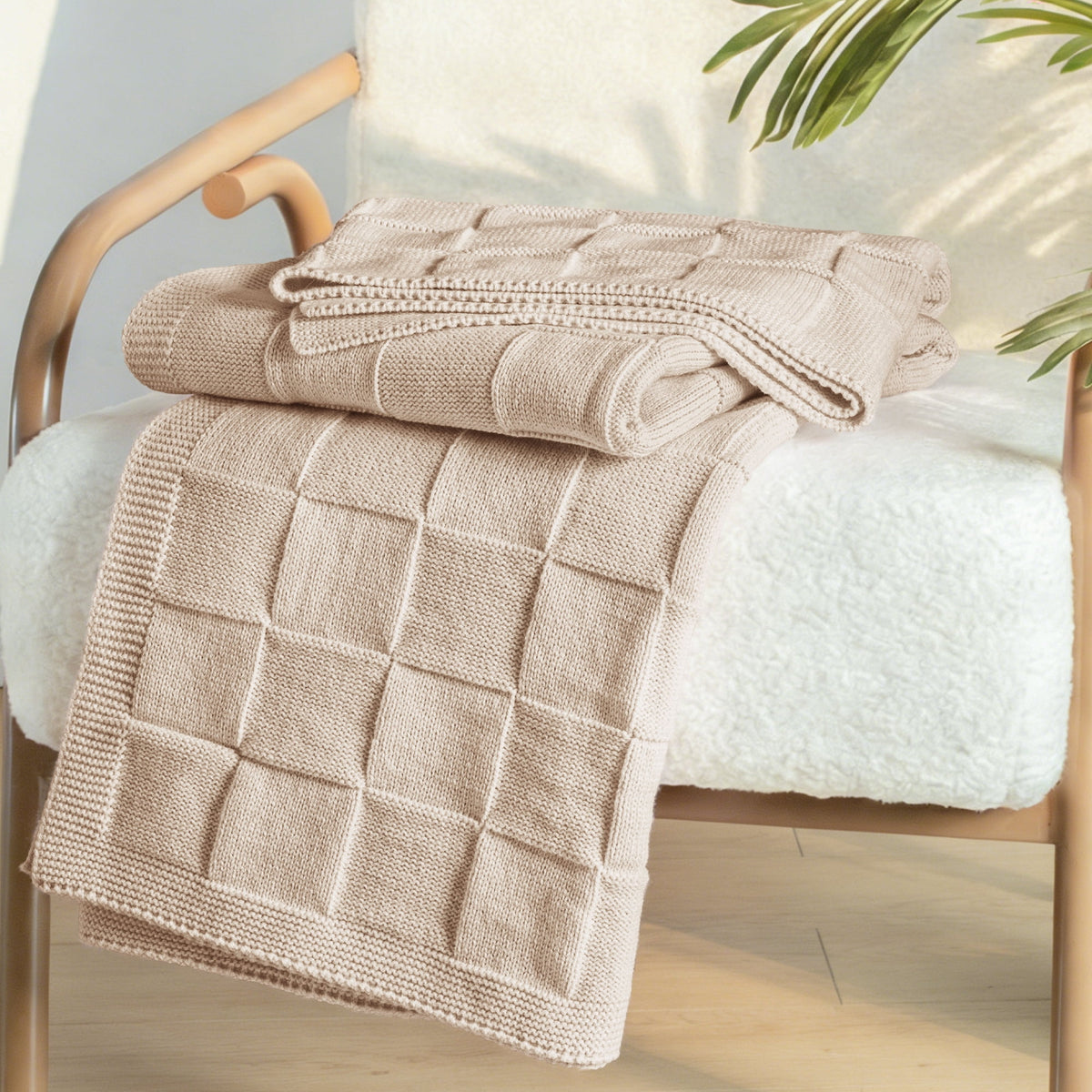 Whale Flotilla Knit Throw Blanket for Couch, Soft Fuzzy Decorative Knitted Blanket for Sofa Bed, Lightweight Cozy Warm Throws, 50x60 Inch, Camel