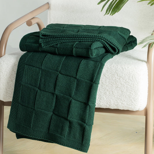 Whale Flotilla Knit Throw Blanket for Couch, Soft Fuzzy Decorative Knitted Blanket for Sofa Bed, Lightweight Cozy Warm Throws, 50x60 Inch, Dark Green