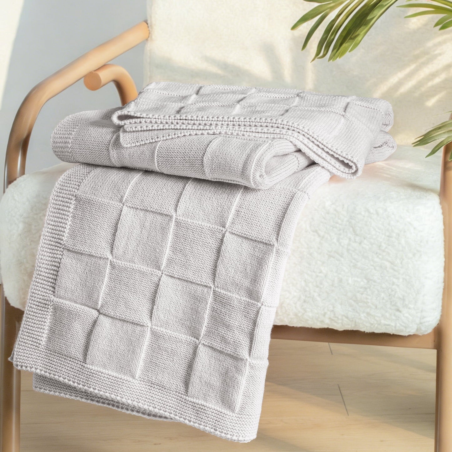 Whale Flotilla Knit Throw Blanket for Couch, Soft Fuzzy Decorative Knitted Blanket for Sofa Bed, Lightweight Cozy Warm Throws, 50x60 Inch, Light Grey