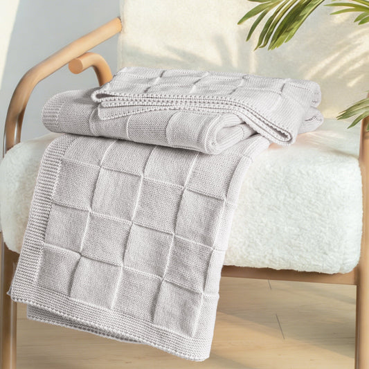 Whale Flotilla Knit Throw Blanket for Couch, Soft Fuzzy Decorative Knitted Blanket for Sofa Bed, Lightweight Cozy Warm Throws, 50x60 Inch, Light Grey