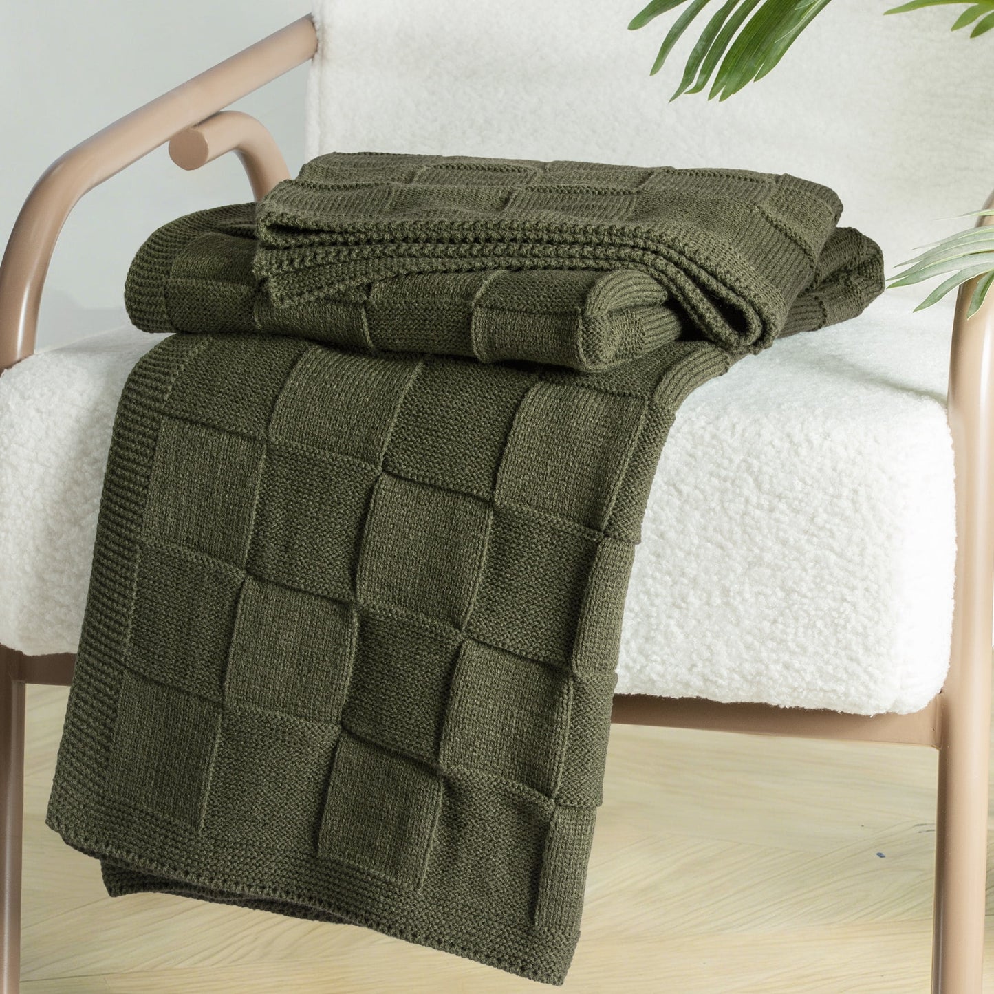 Whale Flotilla Knit Throw Blanket for Couch, Soft Fuzzy Decorative Knitted Blanket for Sofa Bed, Lightweight Cozy Warm Throws, 50x60 Inch, Olive