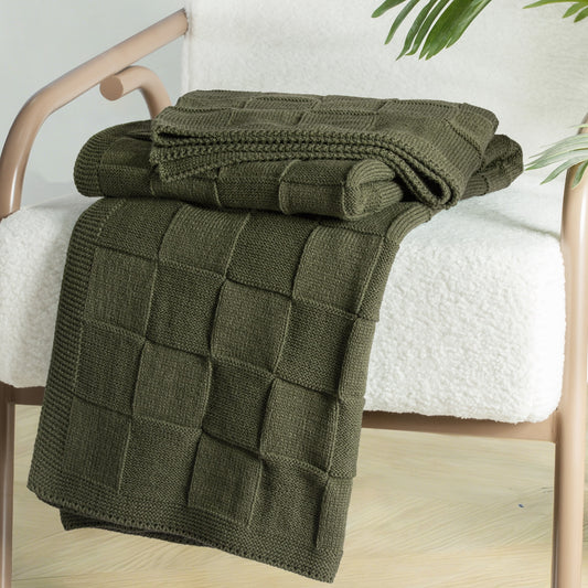 Whale Flotilla Knit Throw Blanket for Couch, Soft Fuzzy Decorative Knitted Blanket for Sofa Bed, Lightweight Cozy Warm Throws, 50x60 Inch, Olive