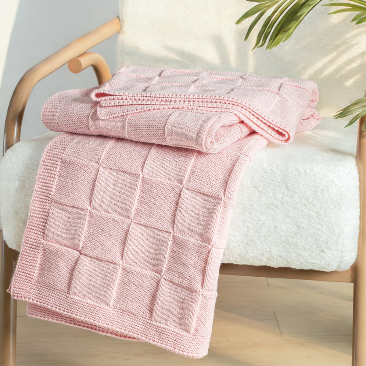 Whale Flotilla Knit Throw Blanket for Couch, Soft Fuzzy Decorative Knitted Blanket for Sofa Bed, Lightweight Cozy Warm Throws, 50x60 Inch, Pink