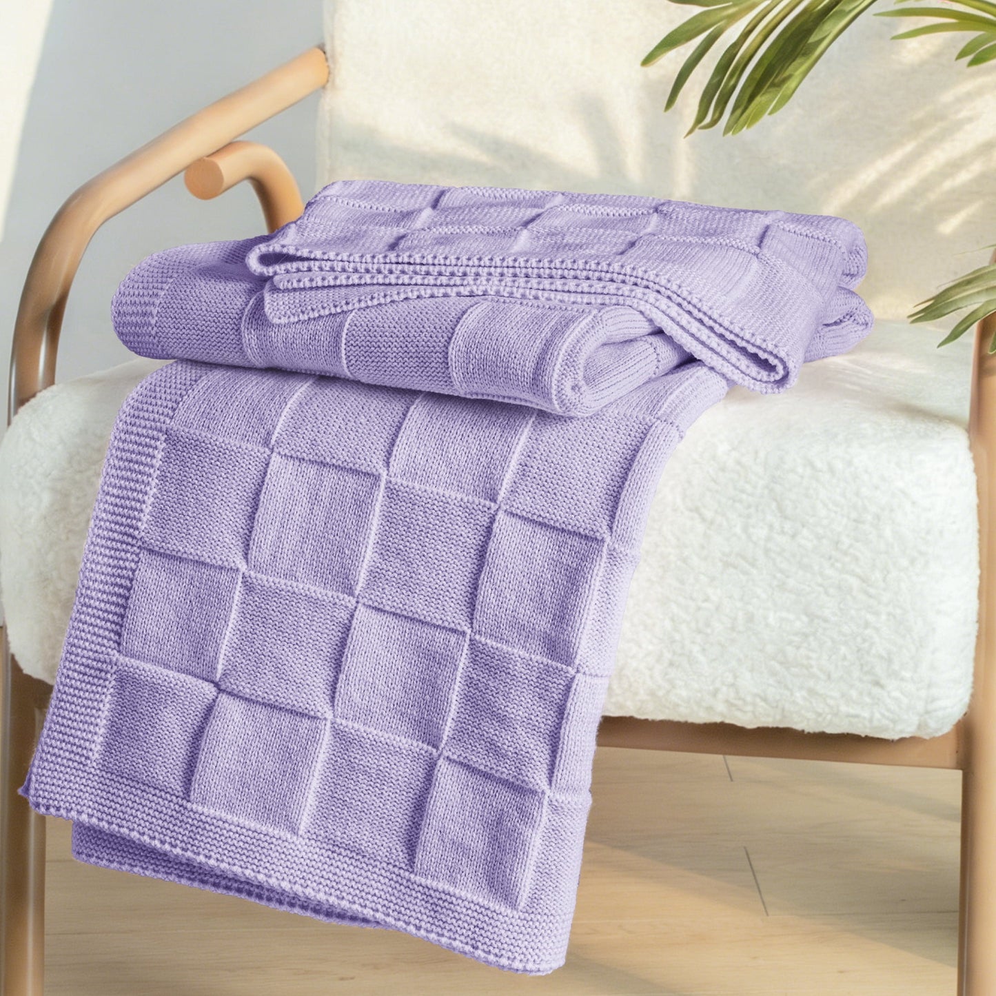 Whale Flotilla Knit Throw Blanket for Couch, Soft Fuzzy Decorative Knitted Blanket for Sofa Bed, Lightweight Cozy Warm Throws, 50x60 Inch, Violet