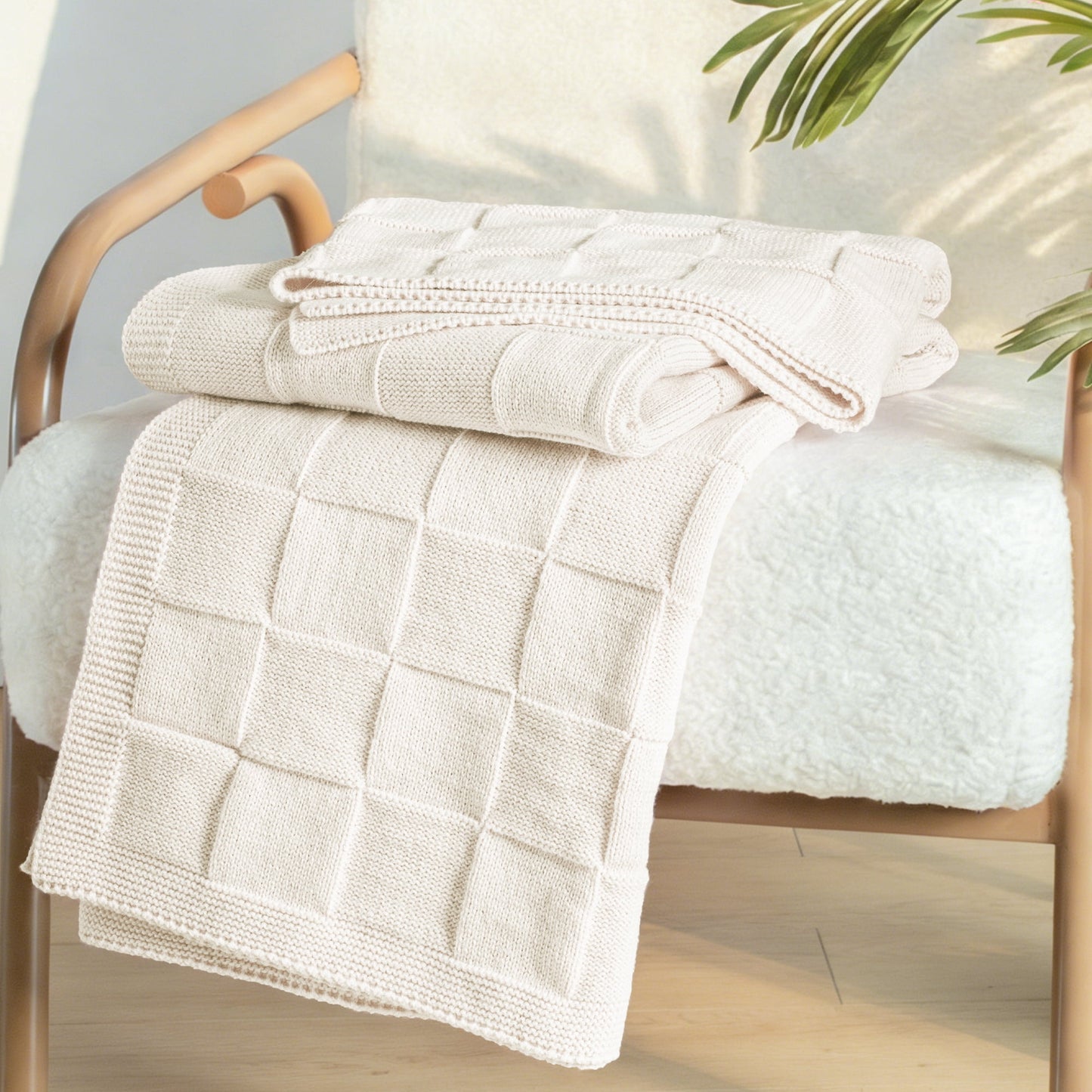 Whale Flotilla Knit Throw Blanket for Couch, Soft Fuzzy Decorative Knitted Blanket for Sofa Bed, Lightweight Cozy Warm Throws, 50x60 Inch, White