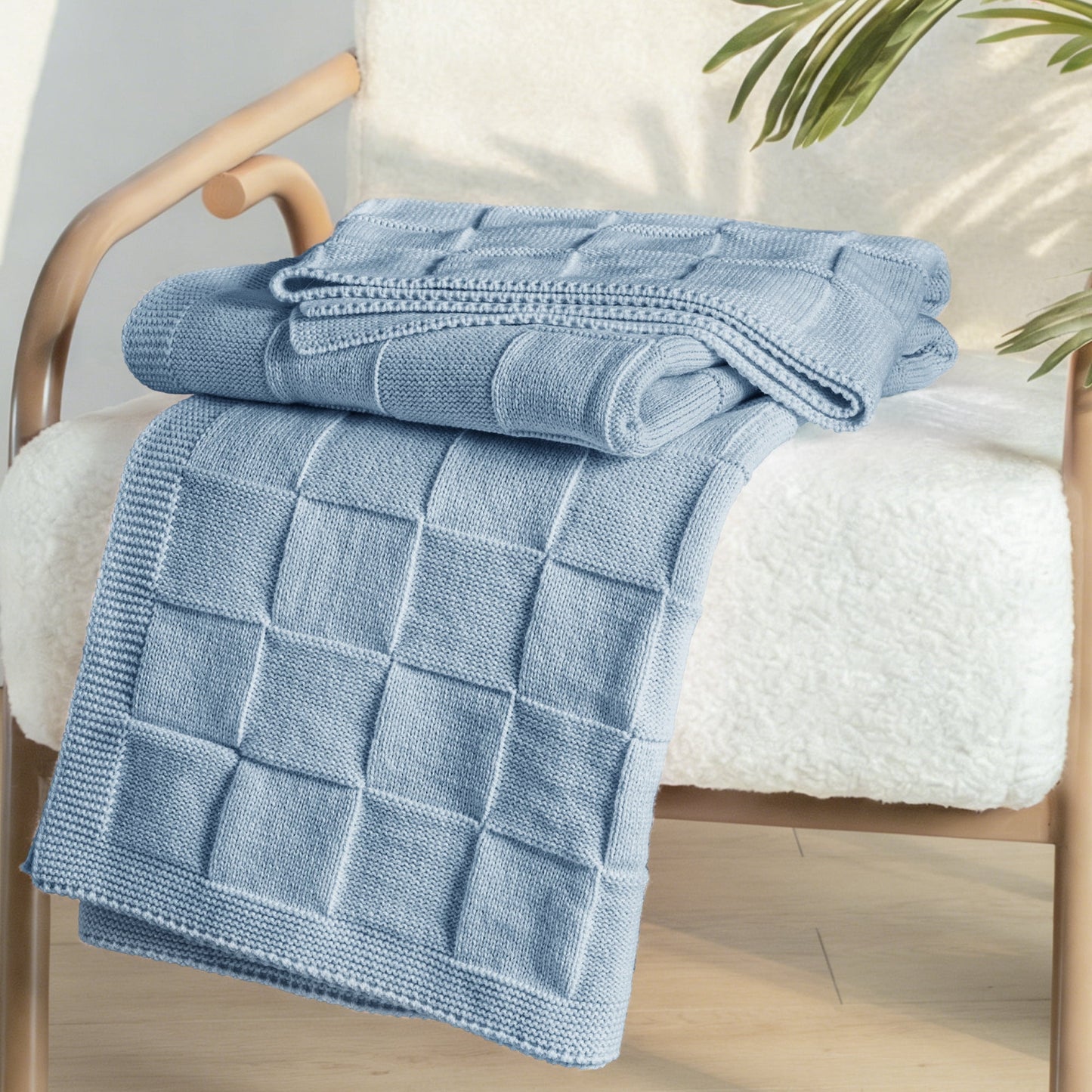 Whale Flotilla Knit Throw Blanket for Couch, Soft Fuzzy Decorative Knitted Blanket for Sofa Bed, Lightweight Cozy Warm Throws, 50x60 Inch, Blue