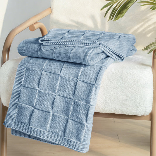 Whale Flotilla Knit Throw Blanket for Couch, Soft Fuzzy Decorative Knitted Blanket for Sofa Bed, Lightweight Cozy Warm Throws, 50x60 Inch, Blue