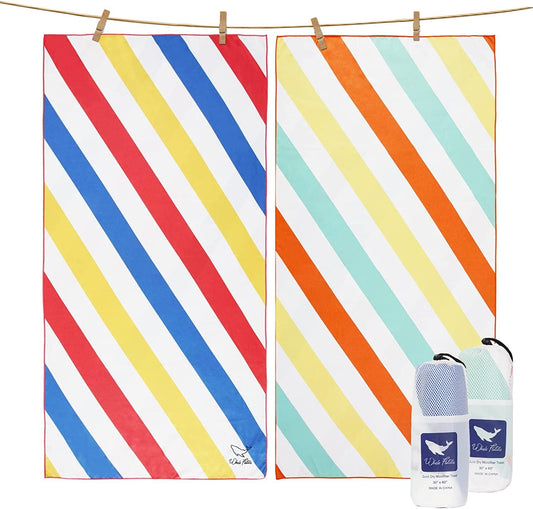 Whale Flotilla Microfiber Large Beach Towel, 2 Pack Quick Dry Beach Towel Sand Free Cooling Travel Camp Pool Towel Set, Super Absorbent and Portable, Red and Yellow 30x60 Inch