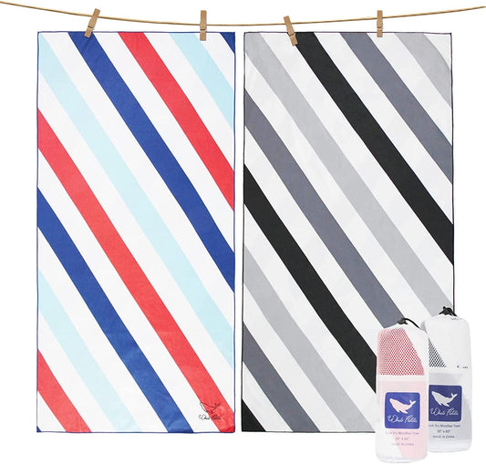 Whale Flotilla Microfiber Oversized Beach Towel, 2 Pack Quick Dry Beach Towel Sand Free Cooling Travel Camp Pool Towel Set, Super Absorbent and Portable, Navy and Black 35x70 Inch