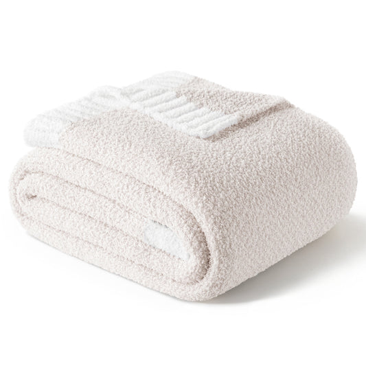 Whale Flotilla Knit Throw Blanket for Couch, Sofa, Bed, Soft Fluffy and Cozy, 50"x60", Camel