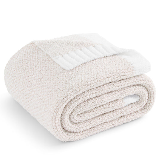Whale Flotilla Knit Twin Size Blanket for Bed, Ultra Soft Fluffy Cozy Blanket, 60"x80", Camel