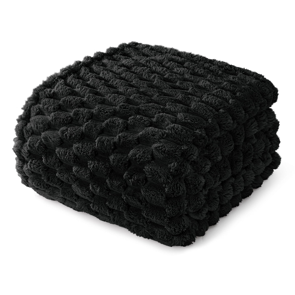 Whale Flotilla 90"x 90" Queen Size Blanket for Bed with Expanded 3D-Jacquard Pattern, Fuzzy Soft Cozy Exquisite Blankets or All Season, Warm and Fluffy, Black