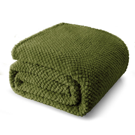 Whale Flotilla Queen Size Fuzzy Fleece Blanket, 90"x90" Fluffy Lightweight Soft Jacquard Bed Blankets for All Seasons, Warm and Cozy, Olive