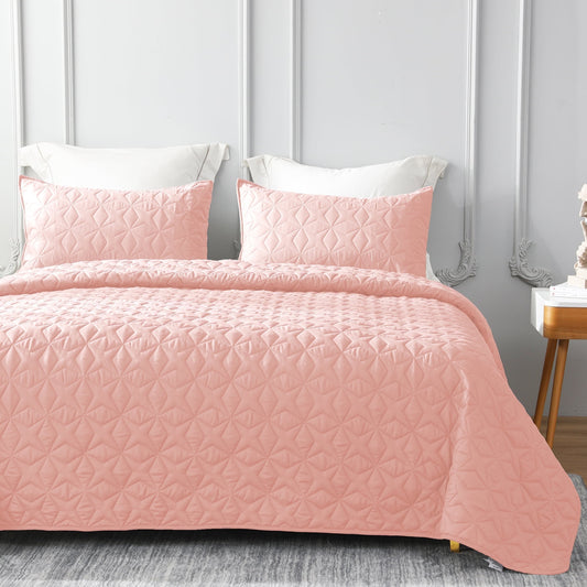 Whale Flotilla Quilt Set Twin Size, Soft Microfiber Lightweight Bedspread Coverlet Bed Cover (Star Pattern) for All Seasons, Pink, 2 Pieces (Includes 1 Quilt, 1 Sham)?-