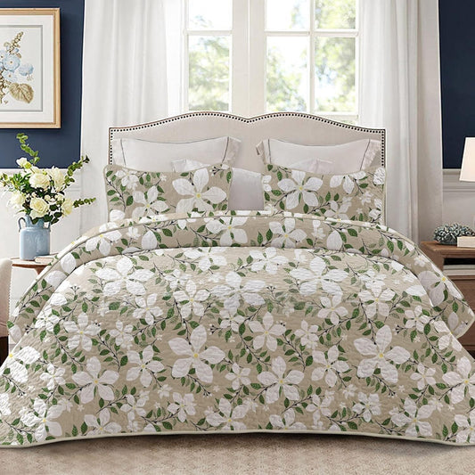 Whale Flotilla Reversible Floral Quilt Set California King Size, Lightweight Boho Printed Bedspreads Coverlets Quilts Bedding Set with 2 Pillow Shams for All SeasonsㄛWhite/Bone