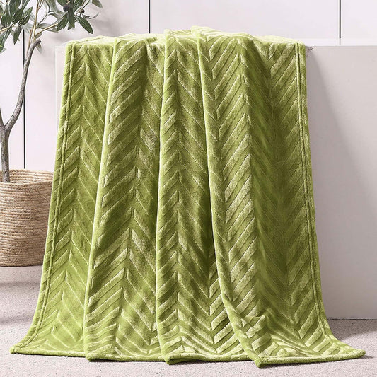 Whale Flotilla Soft Flannel Fleece Lightweight Throw Blanket(50"x60"), Brushed Chevron Design Fluffy Plush Cozy Blanket for All Seasons, Olive Green