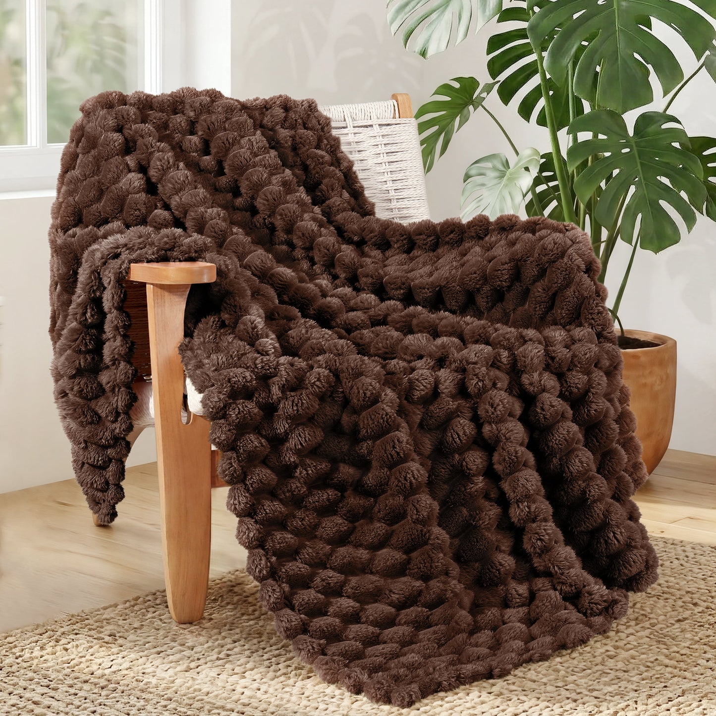 Whale Flotilla 50"x60" Throw Blanket for Couch with Expanded 3D-Jacquard Pattern, Fuzzy Soft Cozy Exquisite Blankets or All Season, Warm and Fluffy, Coffee