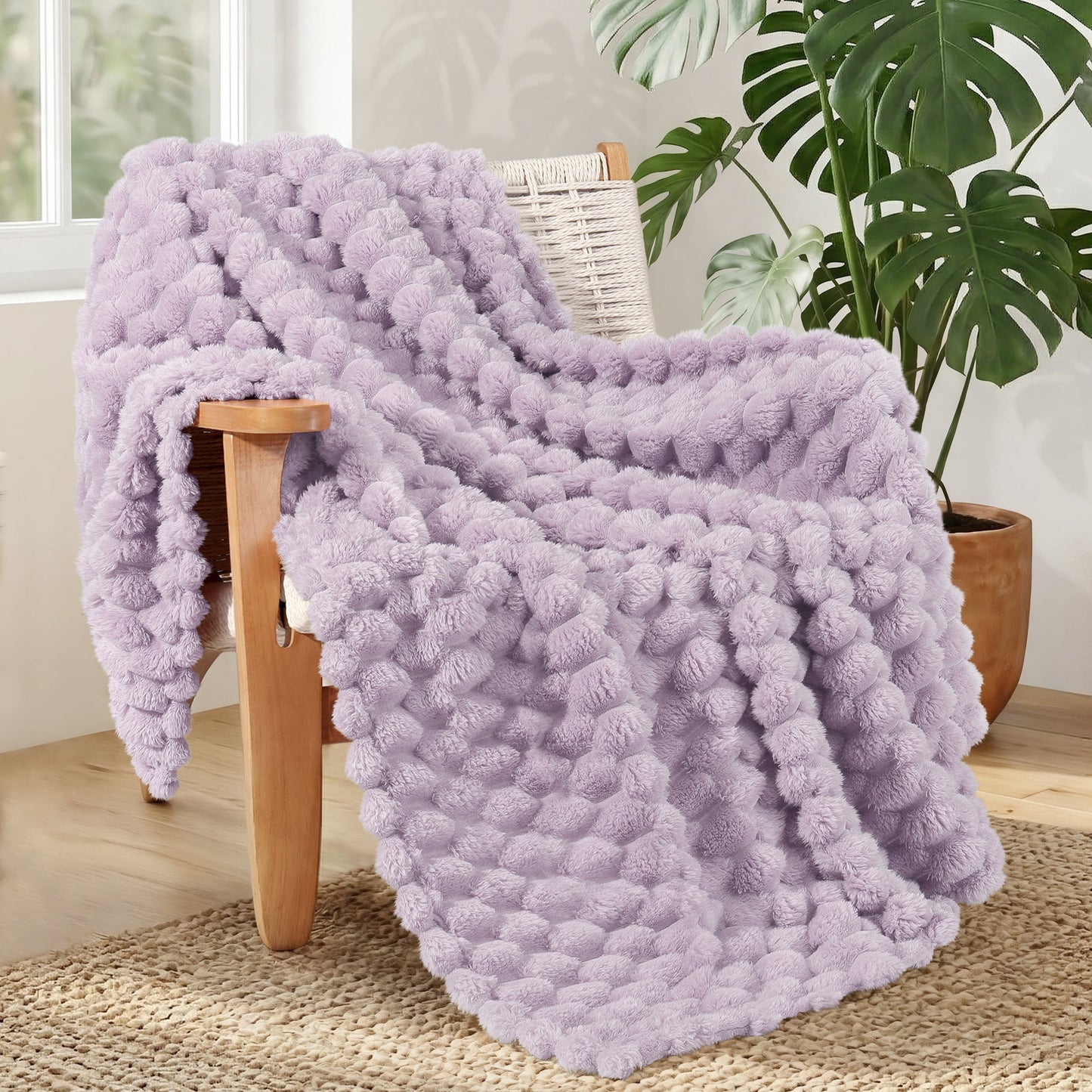 Whale Flotilla 50"x60" Throw Blanket for Couch with Expanded 3D-Jacquard Pattern, Fuzzy Soft Cozy Exquisite Blankets or All Season, Warm and Fluffy, Lilac